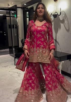 Rani Pink Embroidered Simmer Silk Sharara Set