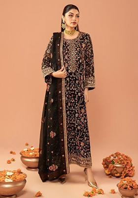 Black Embroidered Georgette Salwar Kameez