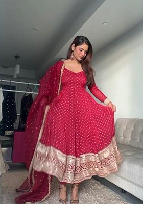 Rani Pink Embroidered Georgette Salwar Kameez