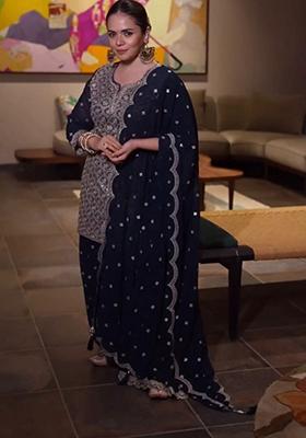 Navy Blue Embroidered Georgette Palazzo Set