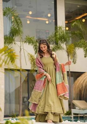 Light Olive Green Embroidered Georgette Palazzo Set
