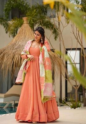 Light Orange Embroidered Georgette Palazzo Set