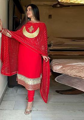 Red Embroidered Georgette Salwar Kameez
