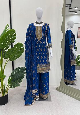 Navy Blue Embroidered Georgette Palazzo Set