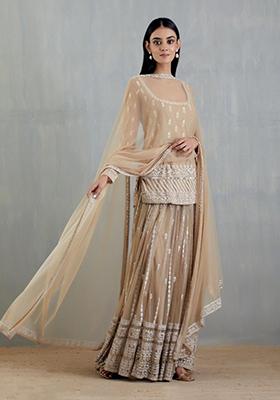 Beige Embroidered Georgette Palazzo Set