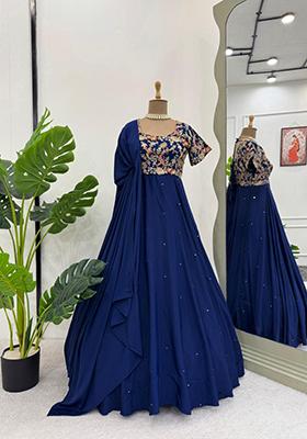 Navy Blue Embroidered Crepe Salwar Kameez