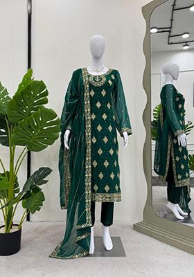 Green Embroidered Georgette Salwar Kameez