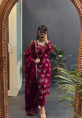 Maroon Embroidered Silk Sharara Set