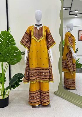 Yellow Digital Printed Viscose Velvet Palazzo Set