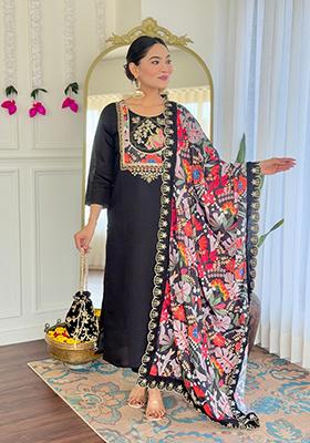 Black Embroidered Chanderi Salwar Kameez