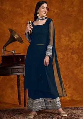 Rama Green Embroidered Georgette Salwar Kameez