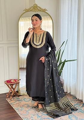 Black Embroidered Cotton Salwar Kameez