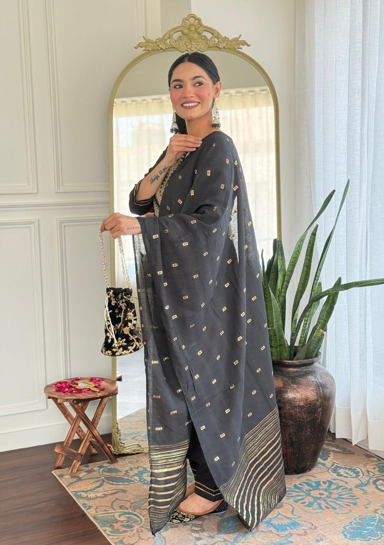 Black Embroidered Cotton Salwar Kameez