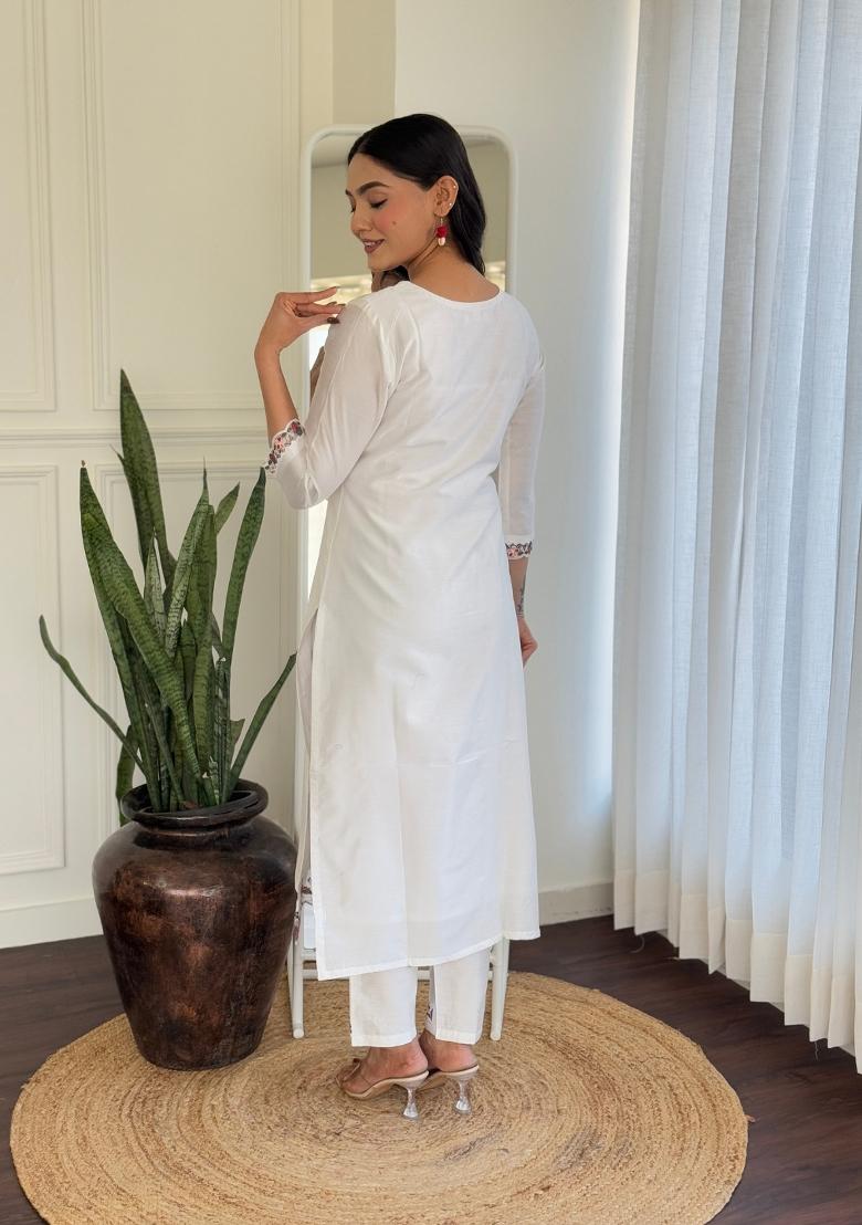 White Embroidered Viscose Salwar Kameez