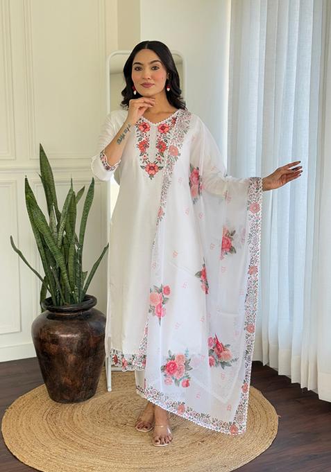 White Embroidered Viscose Salwar Kameez