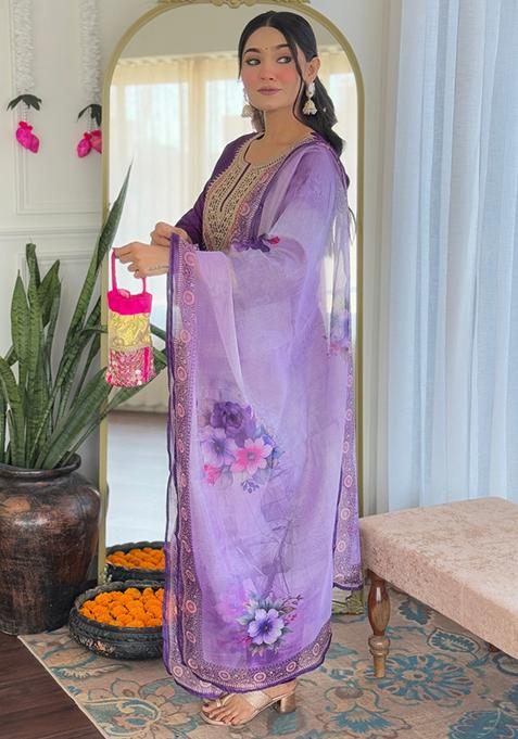 Purple Embroidered Rayon Salwar Kameez