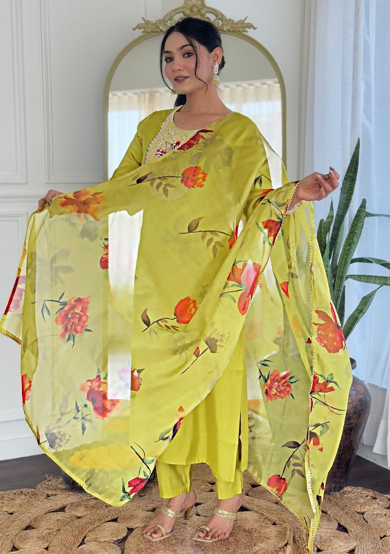 Green Embroidered Rayon Salwar Kameez