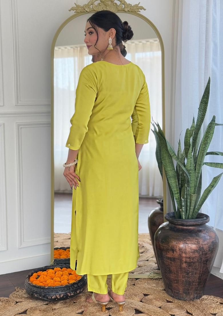 Green Embroidered Rayon Salwar Kameez