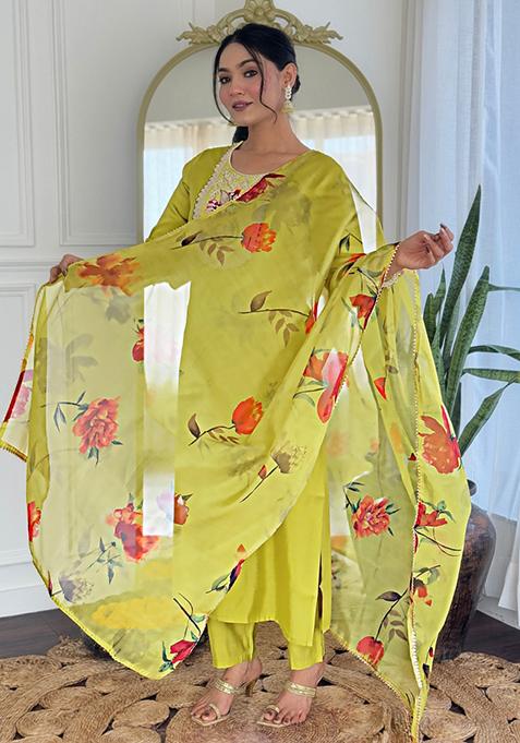 Green Embroidered Rayon Salwar Kameez