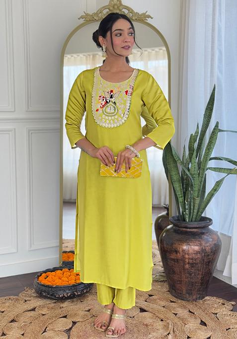 Green Embroidered Rayon Salwar Kameez