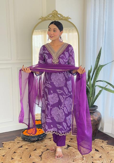 Purple Embroidered Rayon Salwar Kameez