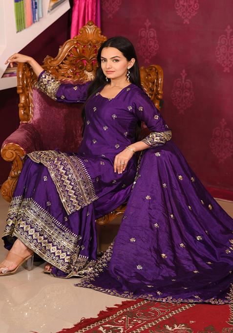 Purple Embroidered Chinon Salwar Kameez