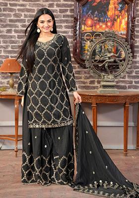 Black Embroidered Chinon Salwar Kameez