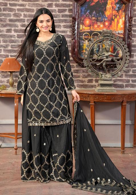 Black Embroidered Chinon Salwar Kameez