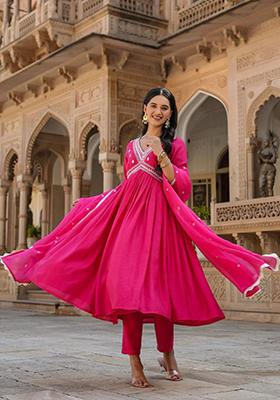 Pink Embroidered Chanderi Salwar Kameez