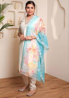 White Embroidered Chanderi Salwar Kameez