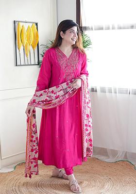 Pink Embroidered Chanderi Salwar Kameez