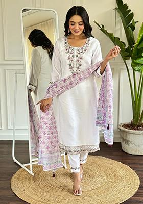 White Embroidered Chanderi Salwar Kameez