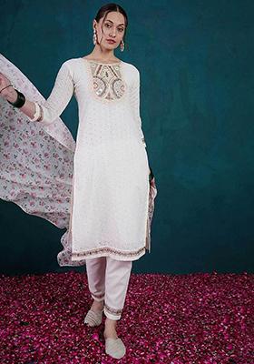 White Embroidered Chanderi Salwar Kameez