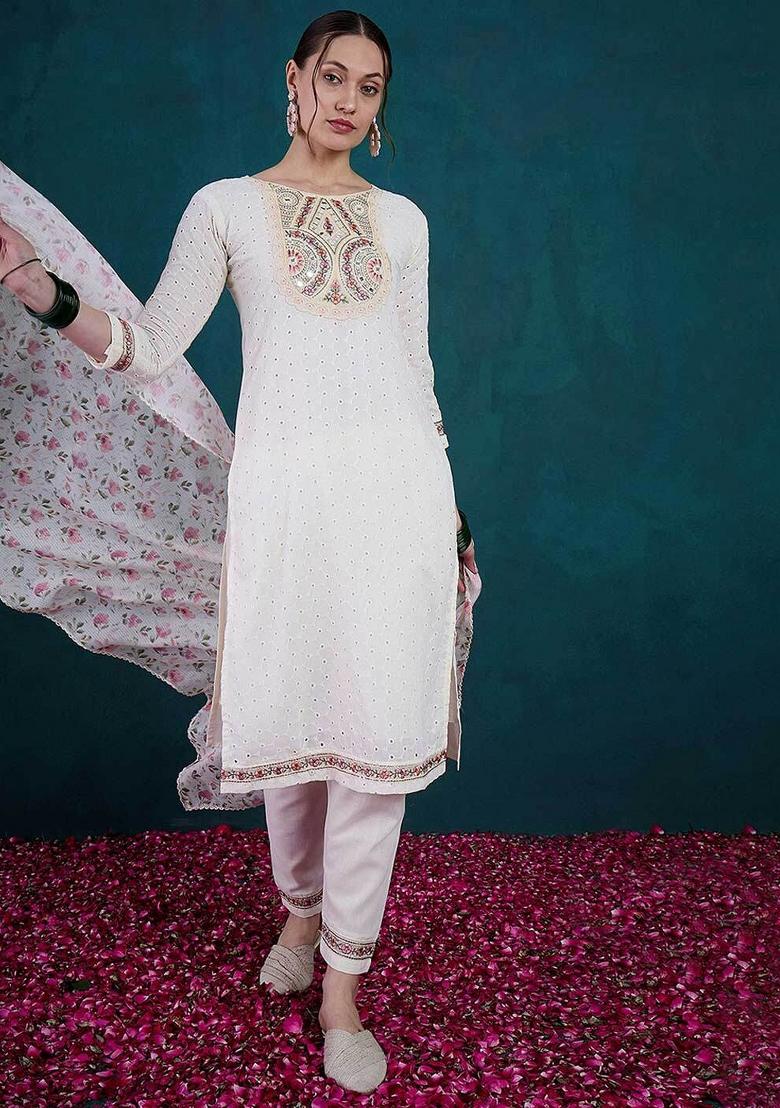 White Embroidered Chanderi Salwar Kameez
