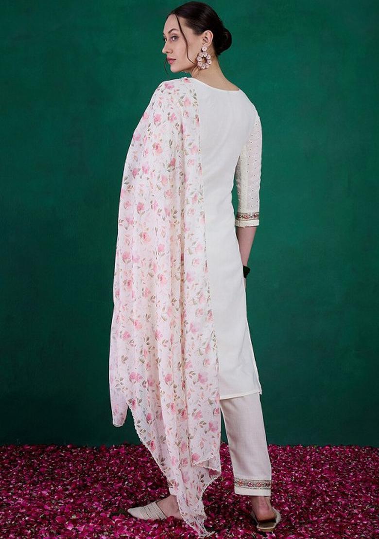 White Embroidered Chanderi Salwar Kameez