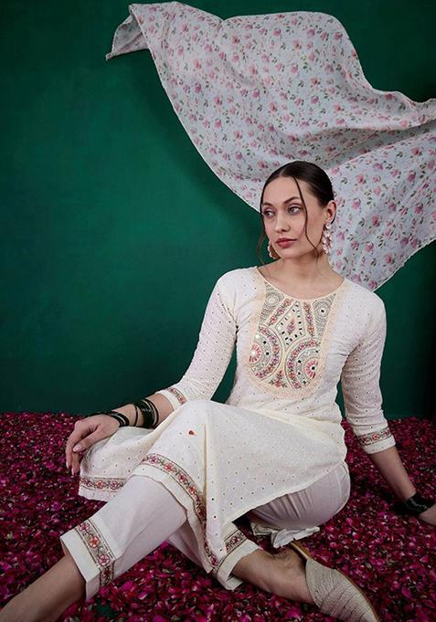 White Embroidered Chanderi Salwar Kameez