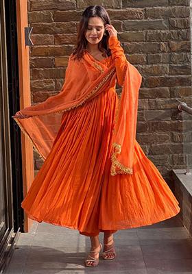Orange Embroidered Chanderi Salwar Kameez