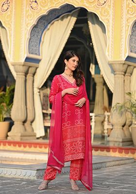Peach Embroidered Chinon Salwar Kameez