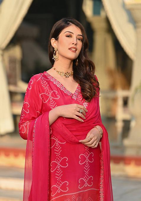 Peach Embroidered Chinon Salwar Kameez