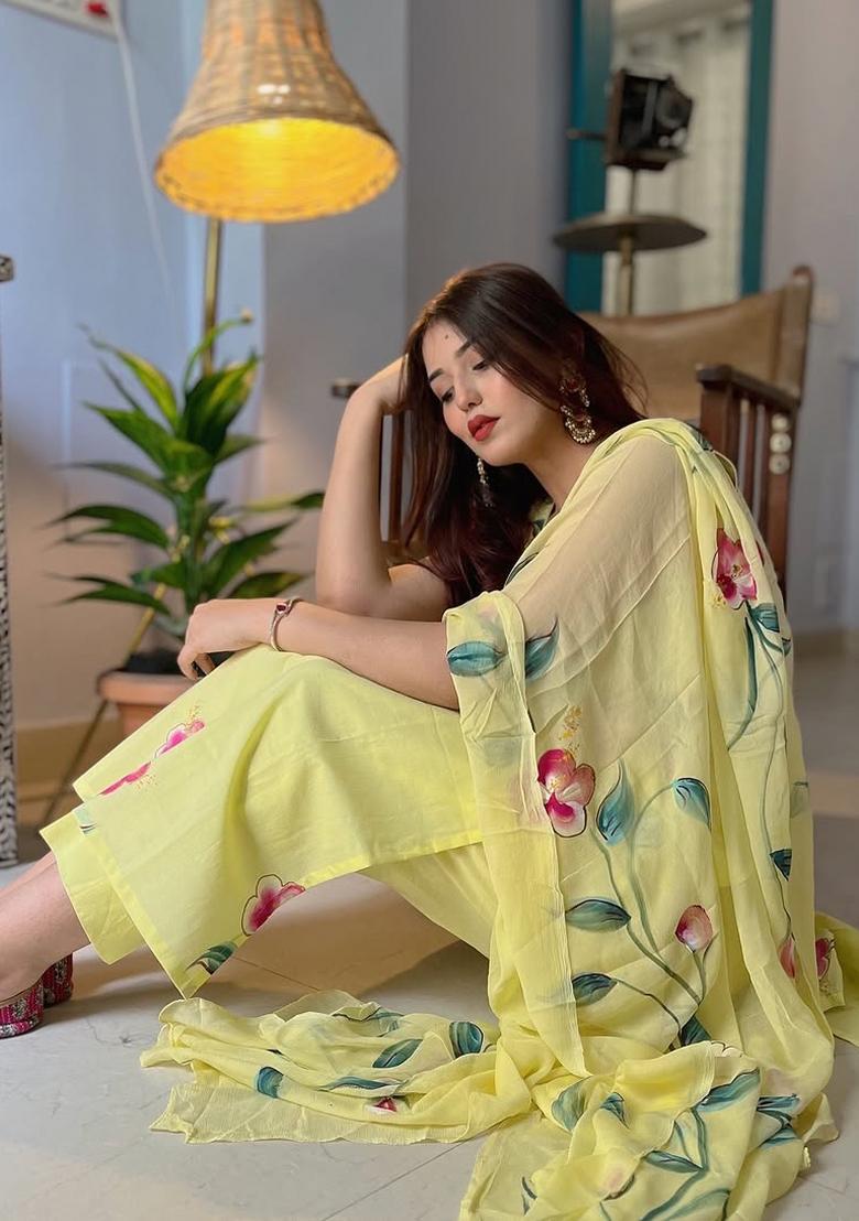 Yellow Embroidered Georgette Salwar Kameez