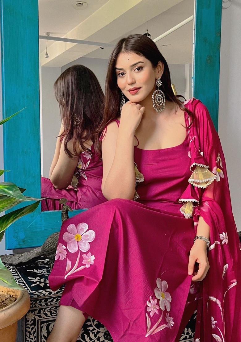 Maroon Embroidered Georgette Salwar Kameez