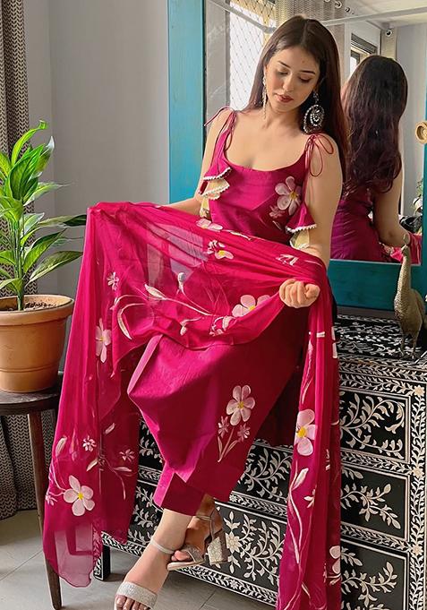 Maroon Embroidered Georgette Salwar Kameez