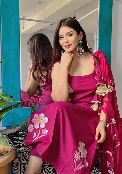 Maroon Embroidered Georgette Salwar Kameez