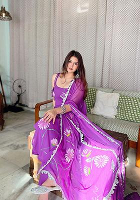 Purple Embroidered Georgette Salwar Kameez