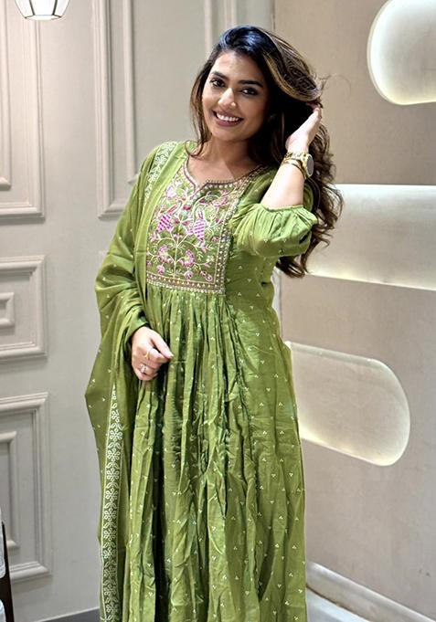 Green Embroidered Cotton Salwar Kameez