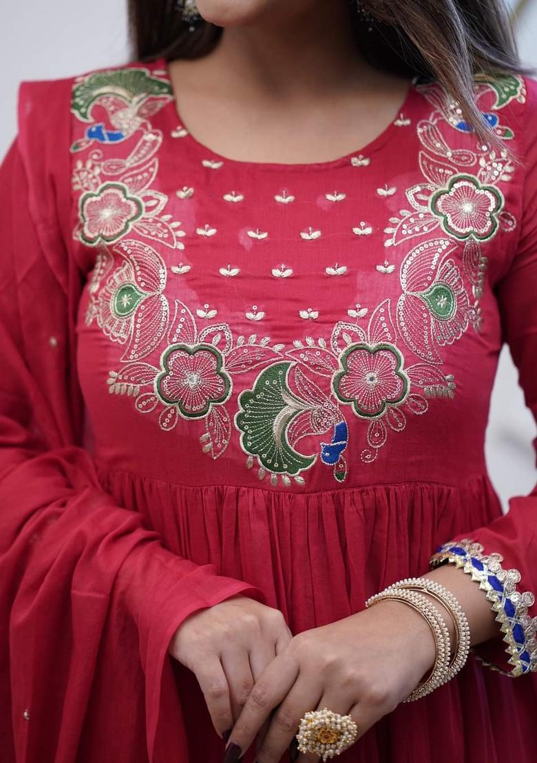 Maroon Embroidered Chanderi Salwar Kameez