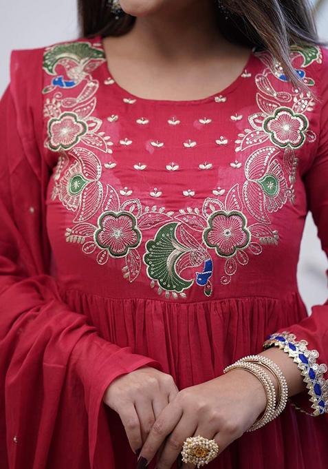 Maroon Embroidered Chanderi Salwar Kameez