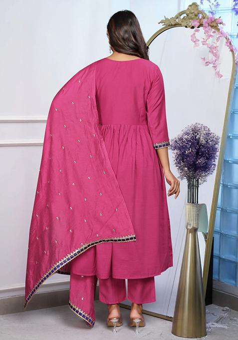 Pink Embroidered Chanderi Salwar Kameez