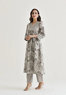 Grey Embroidered Rayon Salwar Kameez