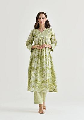 Green Embroidered Rayon Salwar Kameez